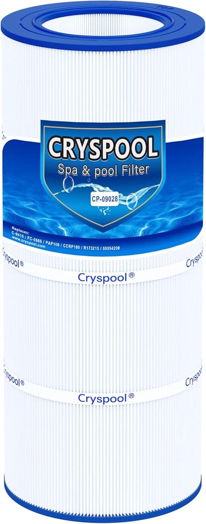 Cryspool 09028 Filter Compatible with CC100, Clean & Clear CCRP100, R173215, Predator-100, Posi-Clear PXCRP 100, PAP100, C-9410,FC-0686, 100 Sq. Ft Pool Filter Cartridge, 1 Pack