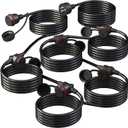 50FT Black Outdoor Extension Cord, Evenly Spaced 6 Outlets Plugs with Waterproof Cover, 16/3 SJTW Weatherproof Multiple Outlets Wire for Holiday Light and Halloween Christmas Decoration, ETL Listed