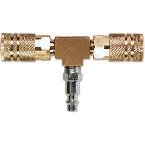 Primefit M1404-4 2-Way T-Style Air Manifold with Industrial 6-Ball Brass Couplers, 1/4"