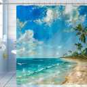 Plam Tree Beach Shower Curtain Coastal Teal Sea Ocean Shower Curtain for Bathroom 72x72 Inch Waterproof Fabric Bathroom Curtain with 12 Hooks Tropical Sky Beachy Bath Curtain Bathtub Decor