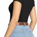 Women's Short Sleeve Thong Bodysuits Crew Neck Stretchy Body Suits Basic Outfit T Shirts Summer Tops 2026 (Black, M)