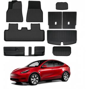 KIKIMO 9PCS for Tesla Model Y Floor Mats 7 Seater 2020-2023 2024 2025, for Tesla Model Y Accessories, All Weather Floor Mats Custom Fit Anti-Slip Cargo Trunk Backrest Liners (Not Fit 5)