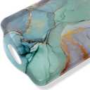 Serving Tray Decorative Tray with Handles Multi-Purpose Rectangular Serving Trays for Restaurant, Parties, Coffee Table, Kitchen - Teal Marble Pattern