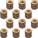 OwnMy Set of 12 Wooden Tea Light Candle Holders Votive Candle Holders, Rustic Pillar Candle Stands Vintage Wood Tealight Holders Set for Wedding Party Dining Table Centerpieces 