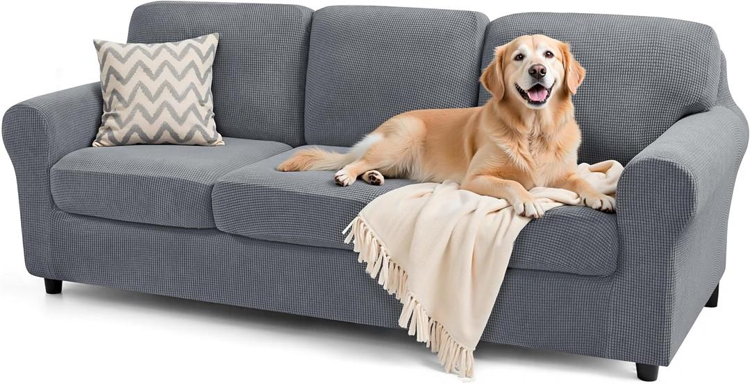 SUBRTEX 7 Pieces Stretch Sofa Slipcover Sets Couch Cover Sets Backrest Cushion Covers Furniture Protector Collection Set for Oversize Sofa Loveseat Chair Slip Covers(Large, Light Gray)