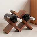 TREOAKWIS Wine Rack Countertop Oak Solid Wood Wine Organizer Rack 4 Bottles Holder for Wine, Drinks, Beer, Suit for Home, Bar, Kitchen, Cellar Basement (Walnut)