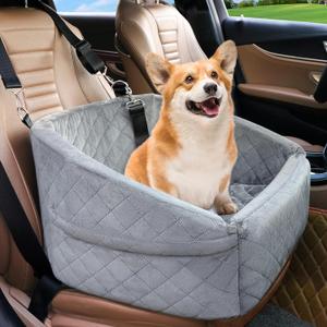 Dog Car Seat for Small Dogs,Detachable Washable Dog Booster Seat for Medium Dogs Under 30lbs, Pet Car Seat Travel Bed with Storage Pockets and Dog Safety Belt (Grey)
