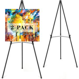 Easel Stand for Sign,63" Portable Metal Easel Stand for Wedding Sign, Adjustable Folding Art Easel for Display with Portable Bag (Black,2 Pack)
