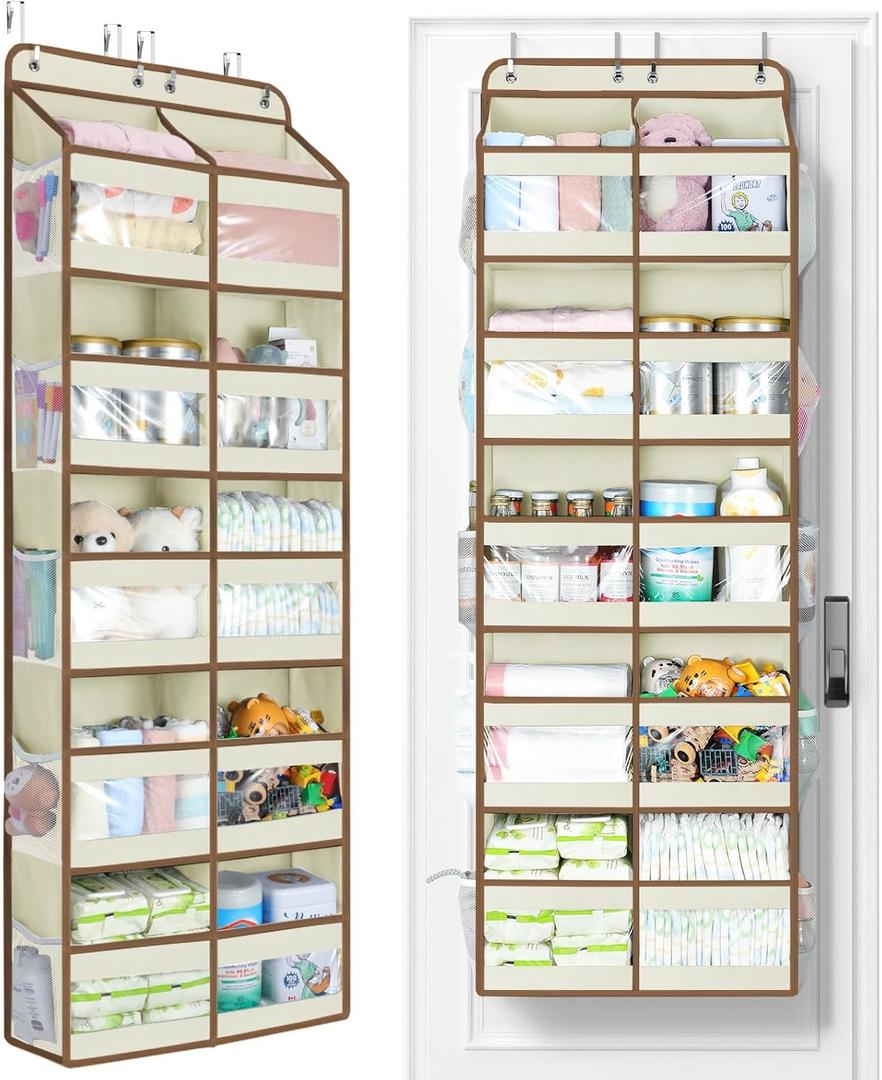 Yecaye 5-Tier Over The Door Organizer Dual-Column, 80lbs Load Over The Door Storage of 10 Compartments, Heavy Duty Door Organizer Hanging for Bedroom Closet Nursery Bathroom Pantry, Beige, 2 Pack