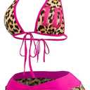 Floerns Women's 3 Piece Bikini Sets Y2k Number Jersey Leopard Halter Swimsuit with Beach Mesh Skirt (Small, Brown Multi)