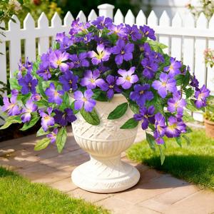 2 x Homsunny Artificial Fake Flowers Plants Outdoor, 2PCS Realistic Faux Silk Flowers UV Resistant Fake Outdoor Flowers for Spring Outside Porch Garden and Home Patio Yard Decor (Double Purple)