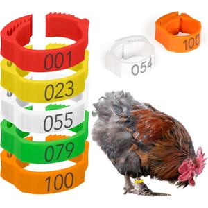 100 Pcs Adjustable Chicken Leg Bands - 5 Colors Numbered 16mm-20mm Chicken Tags for Legs -Poultry Leg Bands for Chickens Ducks and Goose