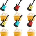 Ercadio 24PCS Guitar Cupcake Toppers Glitter Guitar Rock Music Cupcake Picks for Music Lover's Birthday Rock and Roll Party Decorations Guitar Theme Birthday Baby Shower Supplies (Blue)