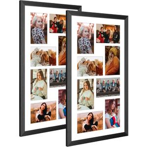 11.8x21.8 Collage Frame with 8 Openings 4X6 Pictures, Multiple Picture Frame with Mat, Wall or Tabletop Decor, Black Wood Grain,2 Pack