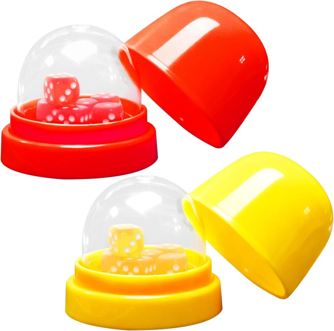 Upgraded 12 Dice Cups Set, Transparent Anti-Cheat Shaker with Lids, 2 Pack (Red & Yellow) for Yacht, Farkle, Liar's Dice, Board Games, Travel