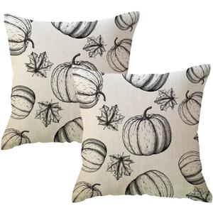 Fall Pumpkins Throw Pillow Covers 18x18 with Maple Leaves Farmhouse Autumn Harvest Thanksgiving Decorative Pillowcases Seasonal Decor Cushion Covers 2Pack for Sofa/Couch/Porch (Black)