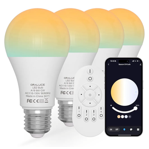 ORALUCE LED Remote Control Light Bulbs 60 Watt Equivalent, Dimmable 2700-6500K Lightbulbs E26 Base, A19 Bluetooth Smart Light Bulb for Lamp, Bedroom, 4 Pack with Remote Control