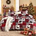 Christmas Duvet Cover King, Soft Brushed Microfiber Comforter Cover Sets, Reindeer Printed Holiday Theme Bedroom Decorative Bedding (King Size, Christmas Plaid Deer) 
