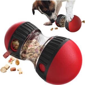 Dog Food Puzzle Toy Adjustable Treat Dispensing Food Dispenser Slow Feeder Bowls Puppy Enrichment Toy Ball Dog Interactive Chase Training Toys for Small Medium Large Dogs (Red)