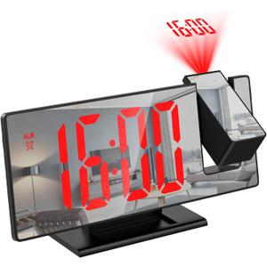 ORIA Projection Alarm Clock, LED Electronic Mirror Alarm Clock for Bedroom, Large Display, Temperature, Adjustable Brightness, Snooze (Red)