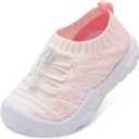 FEETCITY Toddler Slip On Shoes Boys Girls Wide Toddler Tennis Shoes Sports Walking Sneakers (7.5 Toddler, White Pink)