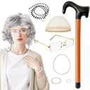 8Pcs Old Lady Wig Set,Grey Wigs for Women,Old Lady Costume with Grandma Wig for Halloween,Party,Cosplay, 100 Days of School Costume