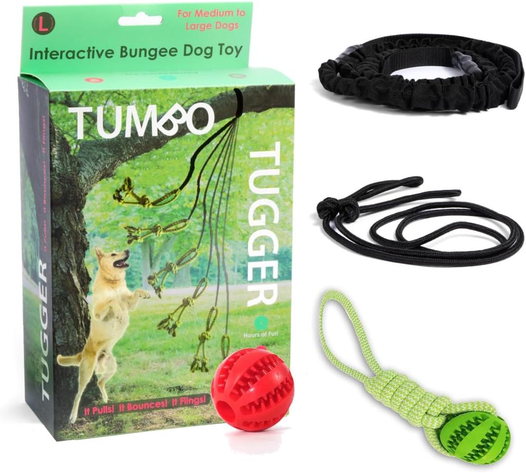 Tumbo Tugger - Dog Tree Hanging Bungee Tug Toy for Exercise - Outdoor Play Cord & Tether Tug - Tree Tugger Spring Pole Rope Dog Toy - Pets Playground for Backyard - Chew Rope