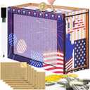Pack of 2, $10000 Cash Vault Wooden Savings Box,Wooden Savings Box with Money Target & Numbers,Patriotic Cash Saver Box, Reusable Coin Counter Piggy Bank 10K