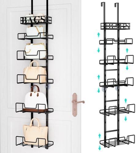 HapiRm Over Door Purse Organizer - Adjustable Purse Storage Rack with Bags Design Metal Basket, Wall Mounted Handbag Organizer, Hanging Handbag Holder, Can Use As 1/2 Part Detachable