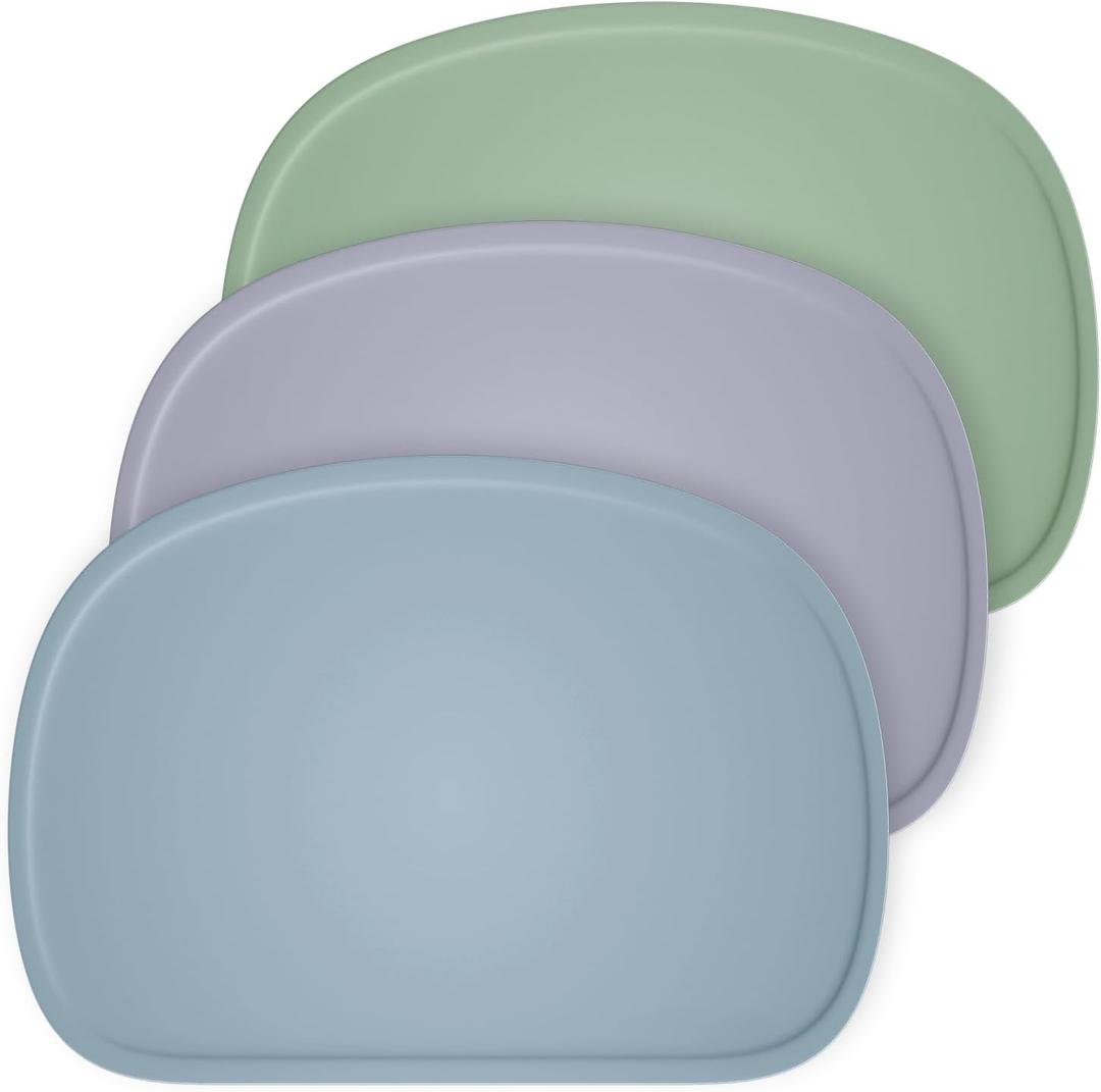 Cuddle Campus Set of 3 Silicone Placemats with Raised Edges for Kids,Toddlers,Babies, Non-Slip Dinning Table Mat, Baby Eating Mat, Food Mat Set 2 (Medium Size-3 Pack, Limestone+boothbay Gray+dried Thyme)