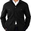 Runcati Mens Lightweight Shirt Jacket Button Down Long Sleeve Shacket Casual Fall Warm Work Stylish Jackets with Pocket (Black, L)