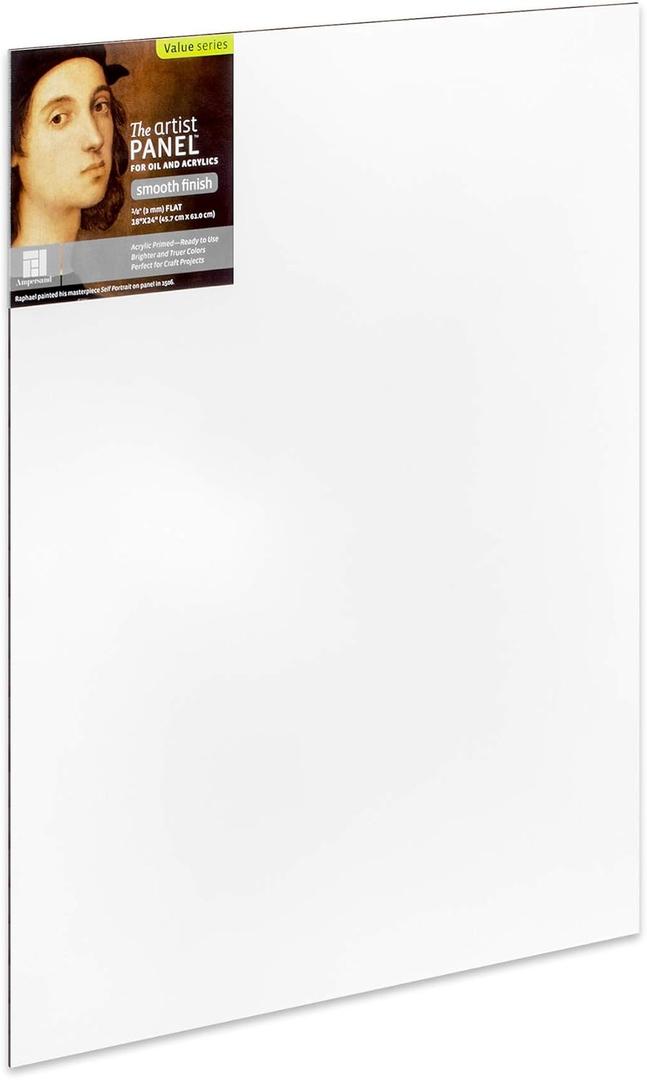 Ampersand Art Supply Wood Gesso Artist Painting Panel: Primed Smooth, 18" x 24", 1/8" Flat Profile