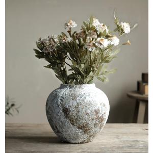 Rustic Ceramic Circular Flower Vase, Vintage Floor Tall Vases Farmhouse Decor for Living Room Entryway Table Centerpieces, Kitchen, Wedding Gift (Short, White)