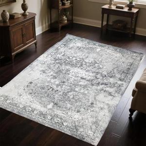 Area Rugs 4x6 for Living Room - Machine Washable Vintage Soft Bedroom Rugs with Rubber Backing - Oriental Large Indoor Floor Carpet for Dining Room Under Table Home Office (Black)