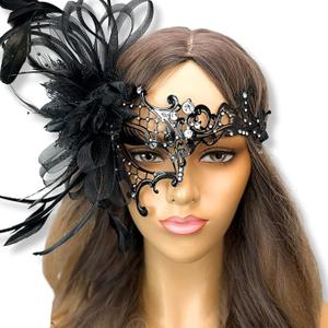 Black Metal Masquerade Mask for Women Halloween Costume Feather Party Masks Feathers Venetian Mardi Gras Burlesque Mask