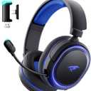 Wireless Gaming Headset, 7.1 Surround Sound, 2.4GHz USB Gaming Headphones with Bluetooth 5.4, 100H Battery, ENC Noise Canceling Mic, RGB Light, Wireless Headset for PC PS5 PS4 Mac Switch (Black-Blue)