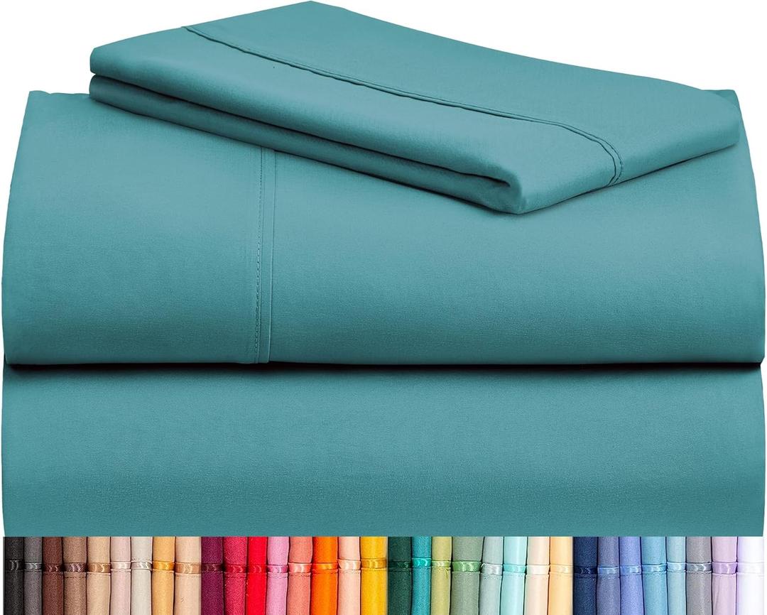 LuxClub Twin XL Sheets - Soft Twin Bed Sheets for Boys and Girls, 3 PC Deep Pockets 18" Eco Friendly Wrinkle Free Kids Fitted Sheets Machine Washable Hotel Bedding Silky Soft - Teal Twin XL