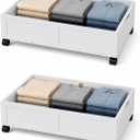 2 Pack Bamboo Under Bed Storage Containers with Wheels, White