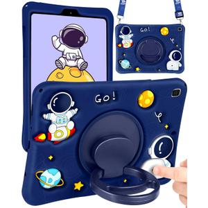 Wazzasoft for Samsung Galaxy Tab A7 Lite 8.7 Case Boys Cute Astronaut Cover Kawaii 3D Cartoon Spacemen Girls Cool with Rotating Handle Stand + Strap Soft Silicone Funda for Galaxy A7 Lite Table Cases