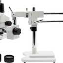 Professional Trinocular Stereo Zoom Microscope, 3.5X-90X Magnification with WF10X Eyepieces, 0.7X-4.5X Zoom Objective and 0.5X & 2.0X Auxiliary Lens, Double-Arm Boom Stand, 56S LED Ring Light