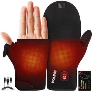 Heated Gloves for Men Women, Rechargeable Detachable Full & Half Hands Heated Glove Fingerless Electric Heating Gloves Hand Warmer for Work, Hunting, Skiing, Outdoor Work (Medium, Black)