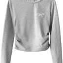 RoseSeek Girl's Bow Embroidery Long Sleeve T Shirts Lace Trim Crew Neck Ruched Cute Tee Tops Fall Clothes (Gray)