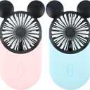 Cute Mouse Personal Mini Fan, Rechargeable Handheld USB Fan, 3 Adjustable Wind Speeds and Wearable Design, Portable Pocket Size for Travel/Outdoor/Vacation/Park Trip (Pink+Blue)
