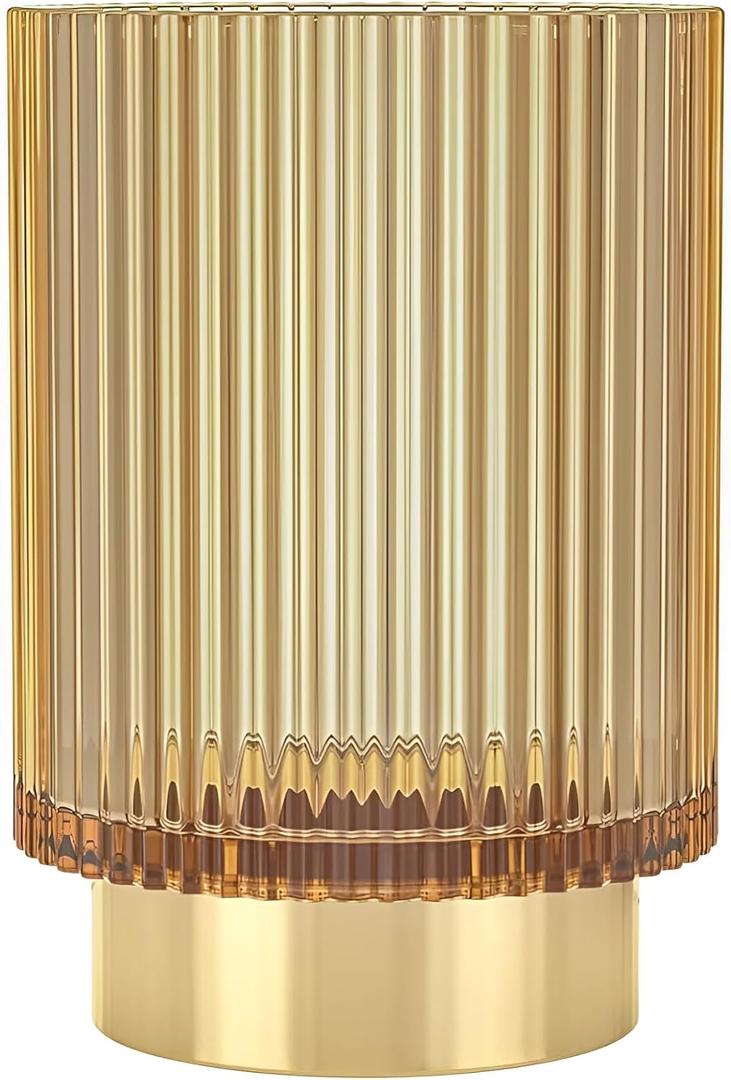 Makeup Brush Holder Organizer, Heavy Crystal Glass Brush Storage Holder, Vintage Cosmetic Make Up Bathroom Brushes Cup Pen Pencil Toothbrush Holder Striped Vase (Large (amber))