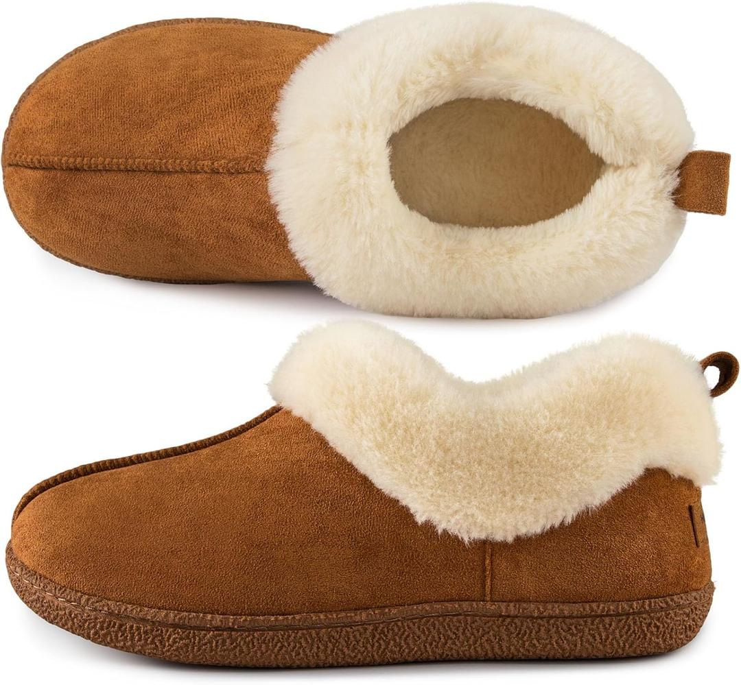 HomeTop Women's Closed-back Slippers Faux Wool Warm Non-slip Outdoor Indoor House Shoes with Fuzzy Collar (7-8)