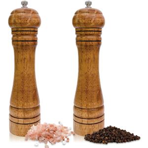 Wooden sea salt and pepper grinding set, Tall Wood Refillable Manual Pepper Grinder Mill Peppermill 8 inches