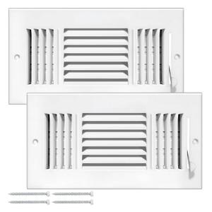 DGB 2 Pcs 12x6 Inch Air Vent Covers for Home Ceiling, 3-Way Solid Metal Wall Vent Cover Ac Vent Ceiling Register, Return Air Vent Cover, Vent Grill for Wall (White, Interior Size 12 x 6"")