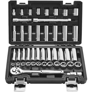 VEVOR Socket Set, 44 Pieces, 3/8 inch Drive Socket and Ratchet Set, SAE and Metric, Deep and Shallow, Mechanic Tool Kit with Accessories and Storage Case, CR-V Alloy Steel, for Automotive Repair