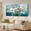 LKY ART Daisy Floral Canvas Wall Art Blue Wildflower Painting Print 20x40in