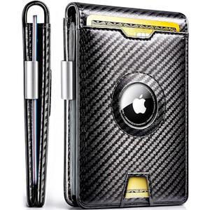 EVEO AirTag Wallet Men - Bifold Wallets for Men, Air Tag Wallet With AirTag Holder, Smart Wallet for Mens Minimalist Wallet Money Clip,10 Cards, RFID Blocking AirTag Not Included* - Carbon Fiber Black